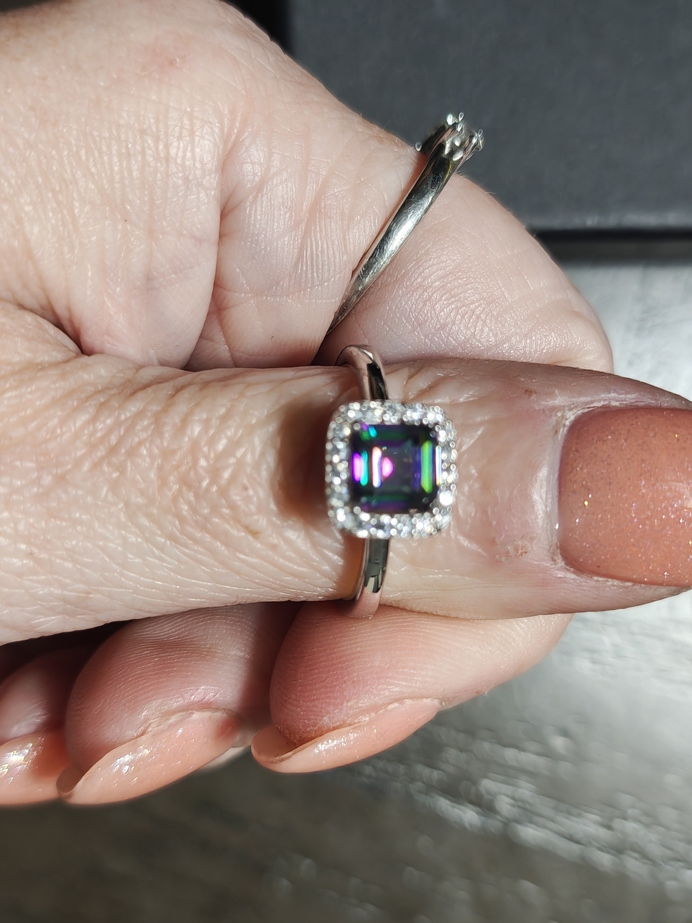 Square Mystic Topaz Halo Ring in sterling Silver